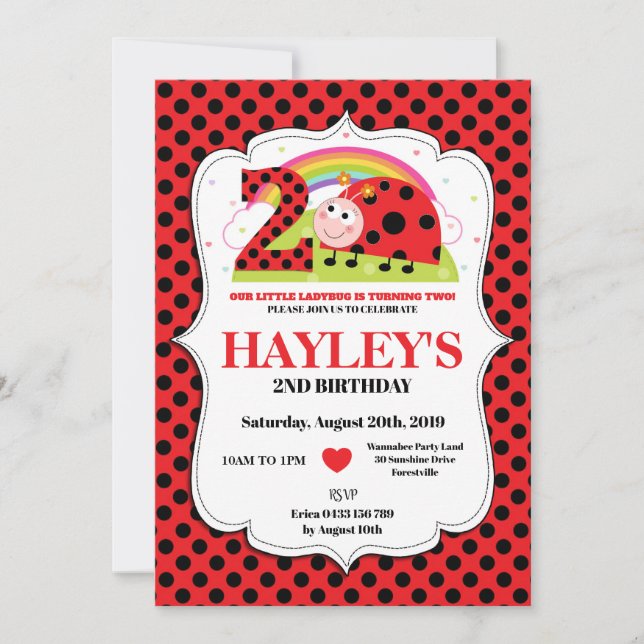 Ladybug 2e anniversaire Invitations fille (Devant)