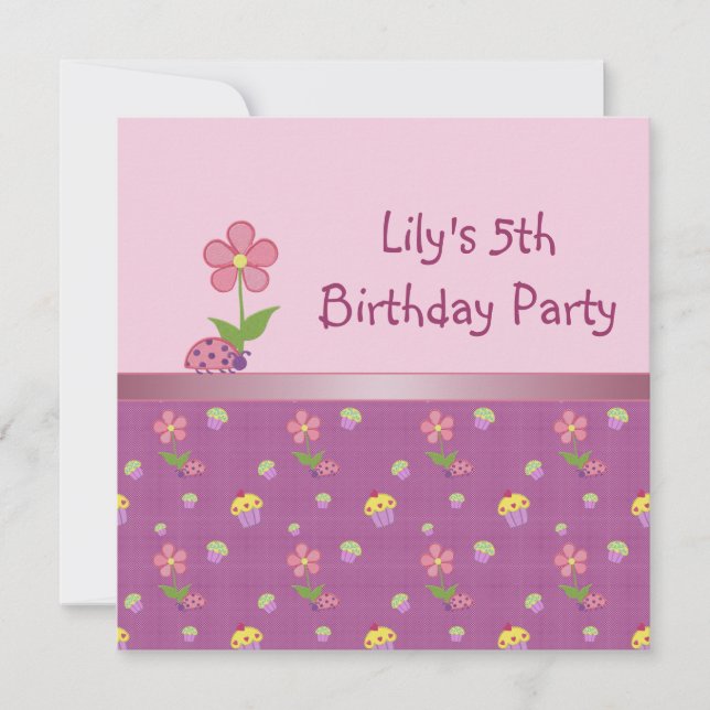 Ladybug 5e anniversaire fête Pink Invitation (Devant)