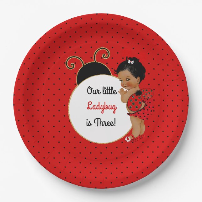 Ladybug African American Baby Girl Red & Black Pappteller (Vorderseite)