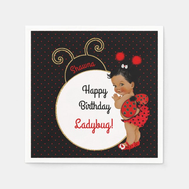 Ladybug African American Baby Girl Red & Black Serviette (Vorderseite)