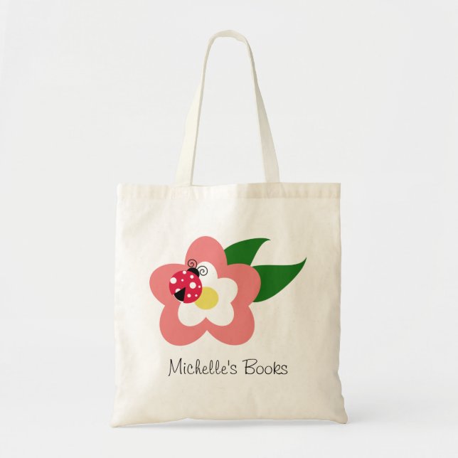 Ladybug auf der Blume Individuelle Name School Bag Tragetasche (Vorne)
