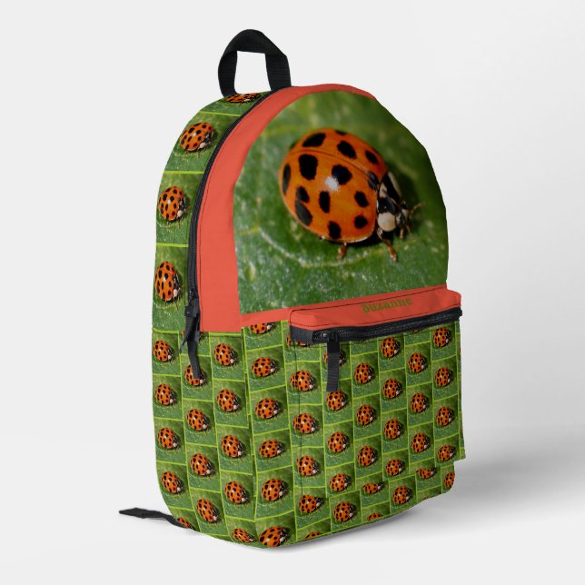 Ladybug auf der linken Seite Personalisiert Bedruckter Rucksack (Rückseitige Ecke links)