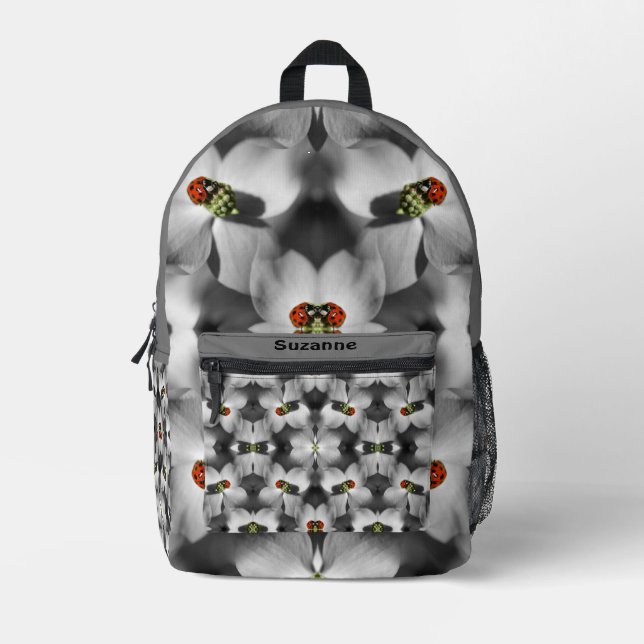 Ladybug auf Dogwood-Blume Abstrakt Personalisiert Bedruckter Rucksack (Vorderseite)
