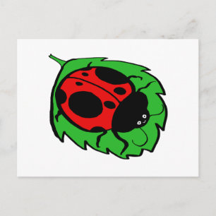 Ladybug auf einem grünen Blatt lächeln Postkarte