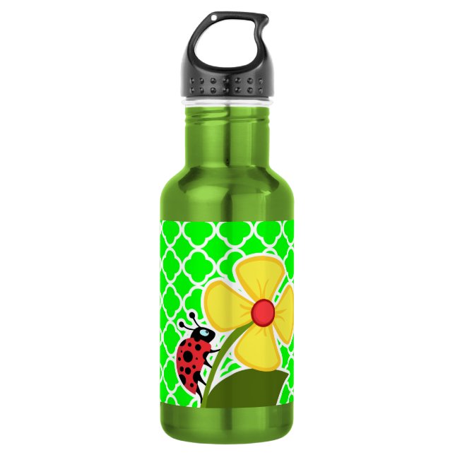 Ladybug auf Elektrisch-grüner Quatrefolie Trinkflasche (Vorderseite)