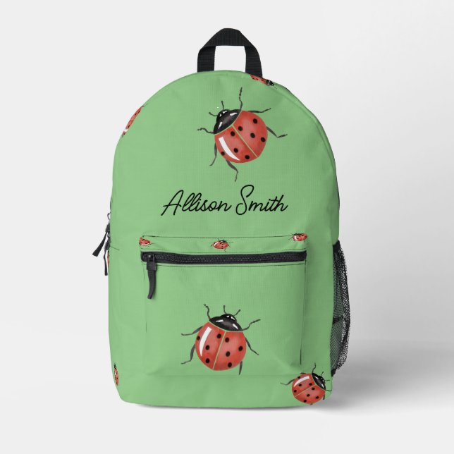 Ladybug auf hellgrün personalisiert bedruckter rucksack (Vorderseite)