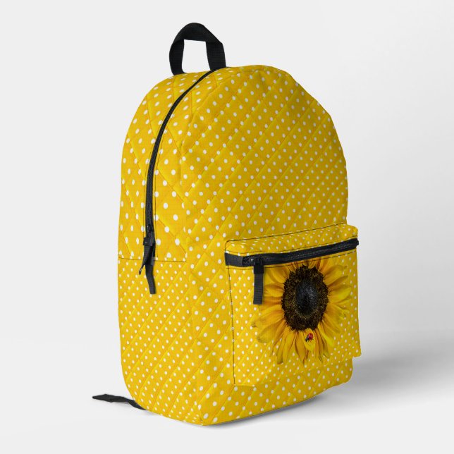 Ladybug auf Sonnenblume Bedruckter Rucksack (Rückseitige Ecke links)