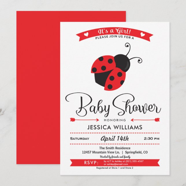 Ladybug Baby Shower Girl Einladung (Vorne/Hinten)