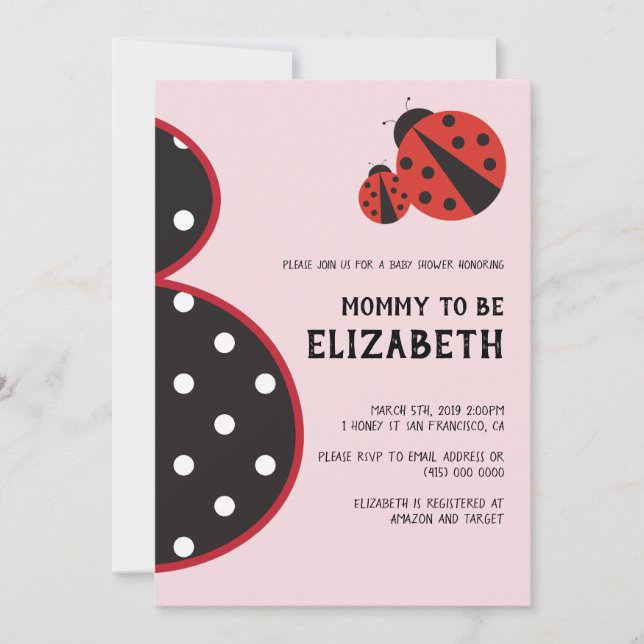 Ladybug Babydusche Einladung schwangere Silhouette (Vorderseite)