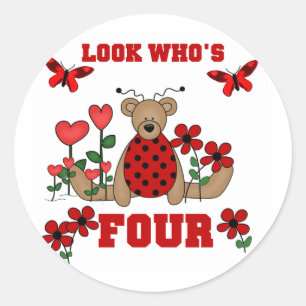 Ladybug Bear 4. Geburtstag Shirts und Geschenke Runder Aufkleber