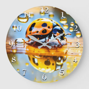 Ladybug bei Regen Große Wanduhr