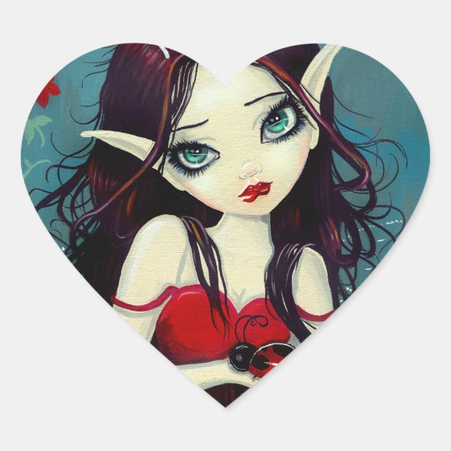 Ladybug Big-Eye Fairy Art Herz-Aufkleber (Vorderseite)