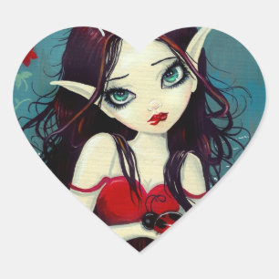 Ladybug Big-Eye Fairy Art Herz-Aufkleber