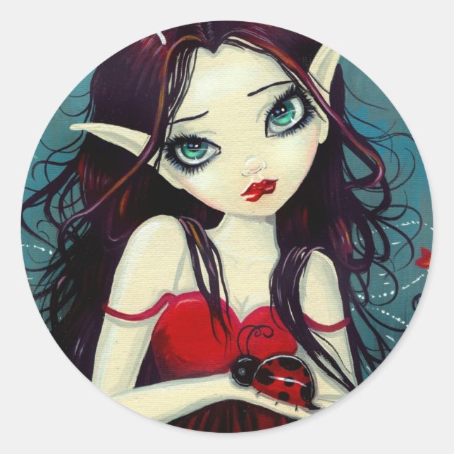 Ladybug Big-Eye Fairy Art Runder Aufkleber (Vorderseite)