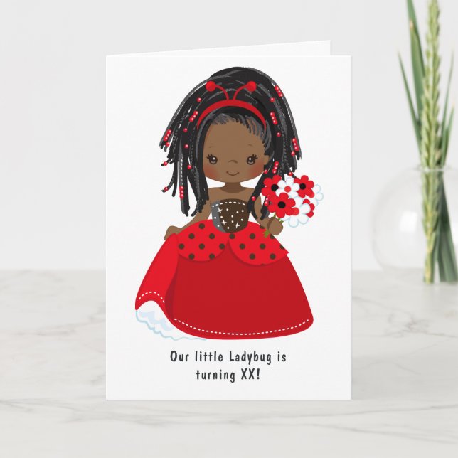Ladybug Black Princess Fairy Tale Birthday Party Einladung (Vorderseite)
