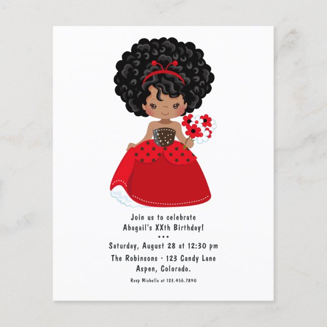 Ladybug Black Princess Fairy Tale Birthday Party Flyer (Vorne)