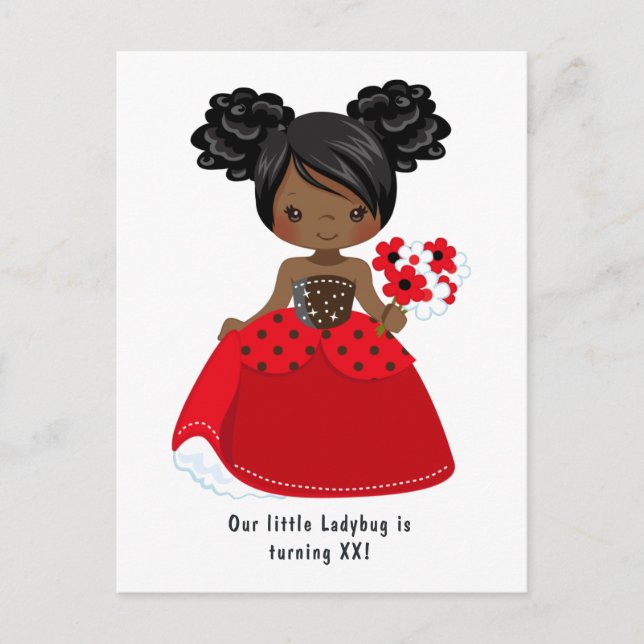 Ladybug Black Princess Fairy Tale Birthday Party Postkarte (Vorderseite)