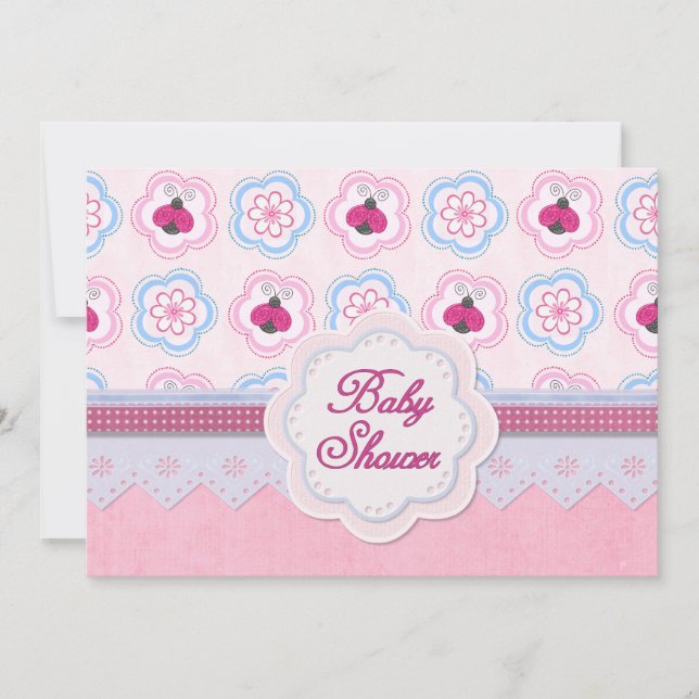 Ladybug Blume Babydusche Einladung (Vorderseite)