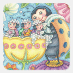 Ladybug Bubblebath LADYBUG FAMILLIERENDE KLEINEN Quadratischer Aufkleber