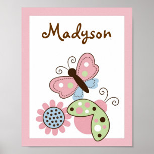 Ladybug Butterfly Kinderzimmer Wall Art Name Print Poster