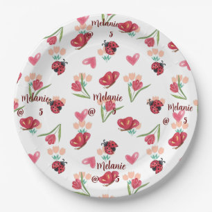 Ladybug, Butterfly und Tulip Herzmuster Pappteller