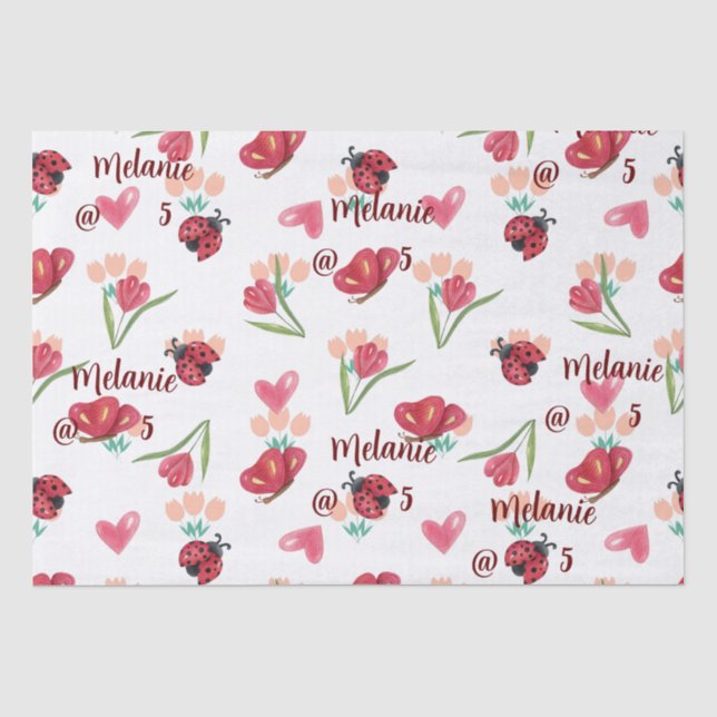Ladybug, Butterfly und Tulip Herzmuster Seidenpapier (Vorderseite)