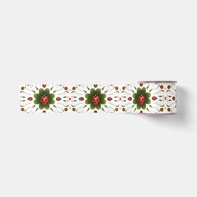 Ladybug Christmas Satin Ribbon Satinband (Vorderseite)