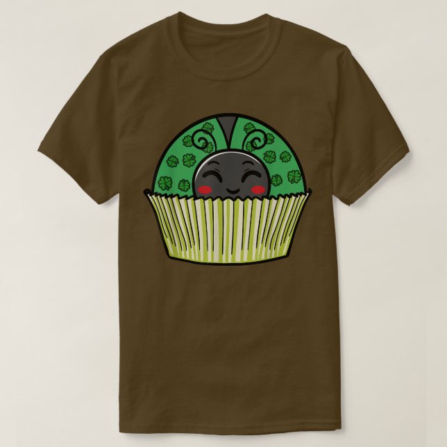 Ladybug Cupcake St. Patricks Day Kleeblatt Leaf C T-Shirt (Design vorne)