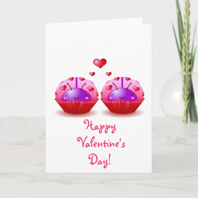 Ladybug Cupcake Valentine Feiertagskarte (Vorderseite)
