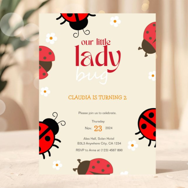 Ladybug Daisy Birthday Einladung Little Bug Party (Cute Bug Ladybug Birthday Party Invitation)