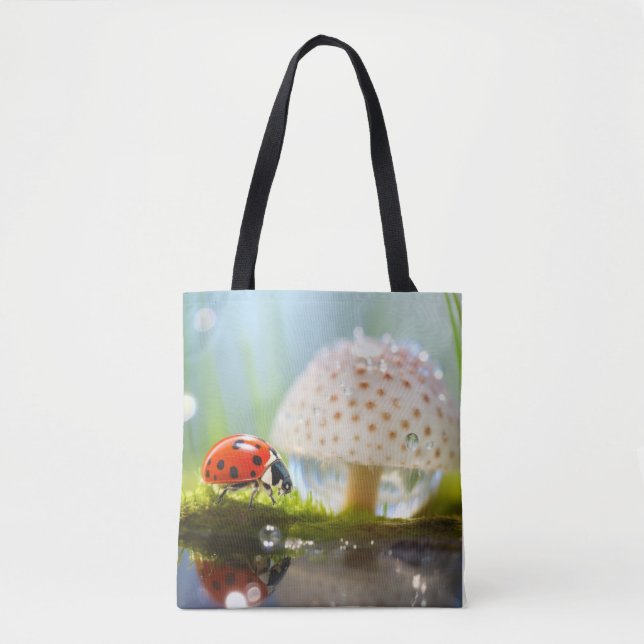 Ladybug Dewdrop Nature Serene Tranquil Tasche (Vorderseite)