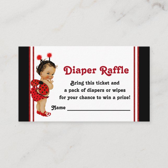 Ladybug Diaper Raffle Tickets Ethnic Baby Girl Begleitkarte (Vorderseite)