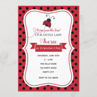Ladybug Einladungen zum 1. Geburtstag (Rot Schwarz