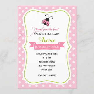 Ladybug Einladungen zum Geburtstag (rosa grün)