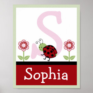 Ladybug et lettre de fleurs et nom Poster d'art mu