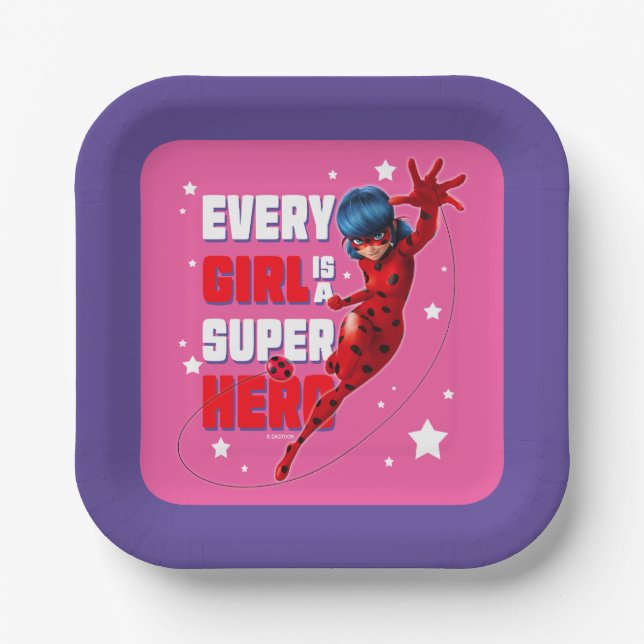 Ladybug Every Girl ist ein Super-Held Pappteller (Vorderseite)
