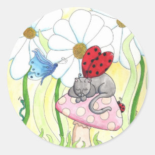 Ladybug Fairy Cat Runder Aufkleber