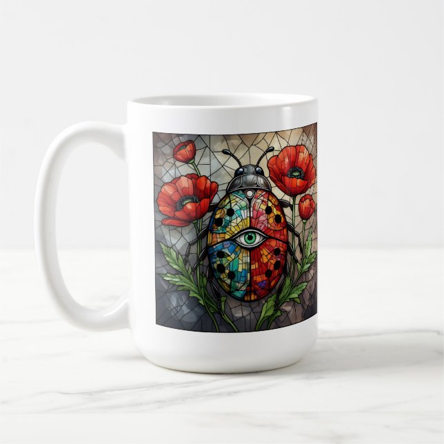 Ladybug farbiges Mohn-Blume-Insekt Kaffeetasse (Links)