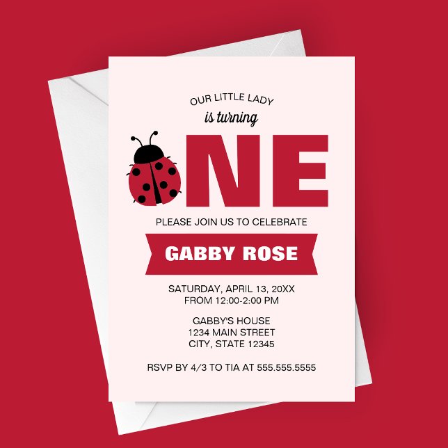 Ladybug First Birthday Invitation Einladung (Our Little Lady Is Turning One | Love Bug First Birthday | Garden Spring Birthday Party Invitation)