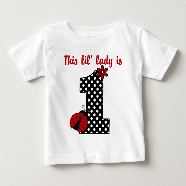 "Ladybug First Birthday" MONOGRAM RUFFLE T-SHIRT (Vorderseite)