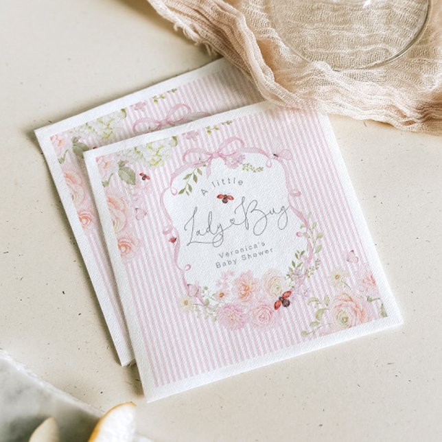 LadyBug Floral Pink Bow Baby Shower Napkins Serviette (Von Creator hochgeladen)