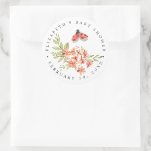 Ladybug Floral Spring Baby Shower Fevor Runder Aufkleber