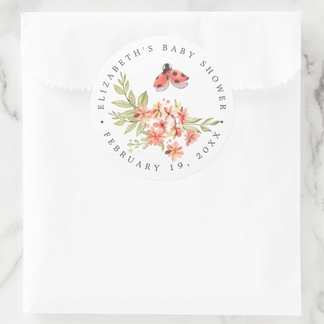 Ladybug Floral | Spring Baby Shower Fevor Runder Aufkleber (Tasche)