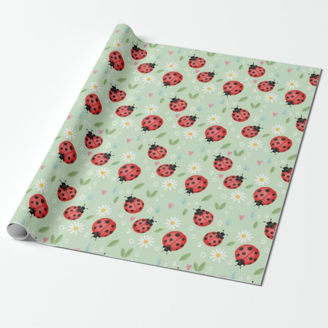 Ladybug Flower Pattern Geschenkpapier (Ungerollt)