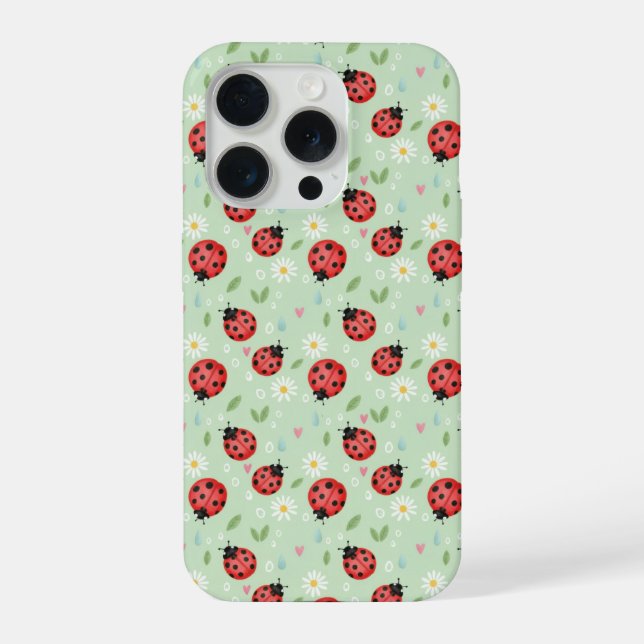 Ladybug Flower Pattern Phone Case iPhone 15 Pro Hülle (Rückseite)