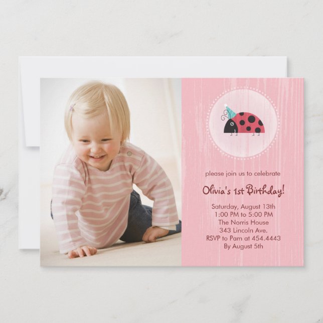 Ladybug Foto Card Geburtstagseinladungen Einladung (Vorderseite)