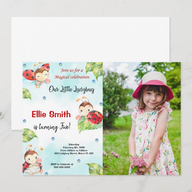 Ladybug Foto Einladung zur Wasserfarbe (Vorne/Hinten)