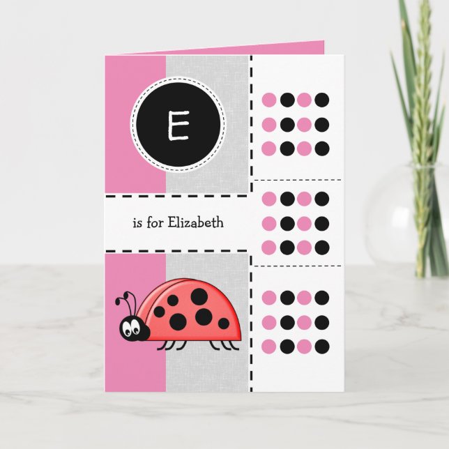 Ladybug fügen Namen für Kinder hinzu Rosa Geburtst Karte (Vorderseite)