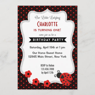 Ladybug Geburtstag Einladung Black Red Punkt