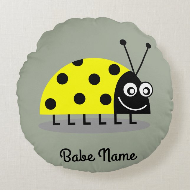 Ladybug gelb rundes kissen (Vorderseite)